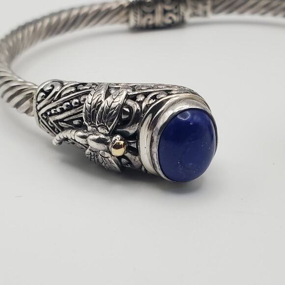 Lapis Bali-Style Dragonfly Cuff Bracelet in Sterling Silver and 18kt Yellow Gold - Picture 3 of 13